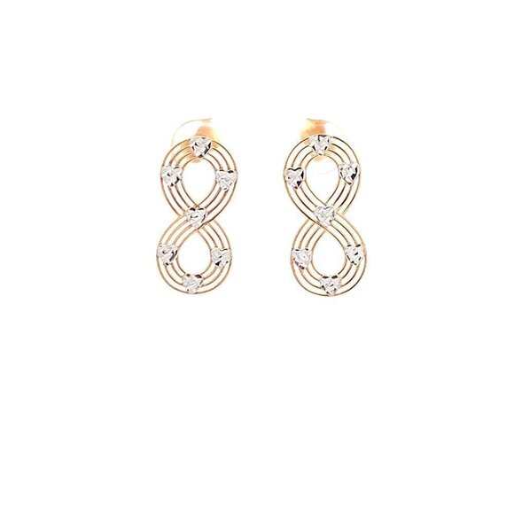 18K Gold Earrings Infinity Post White Yellow Gold 2.12 grams - Picture 12 of 13